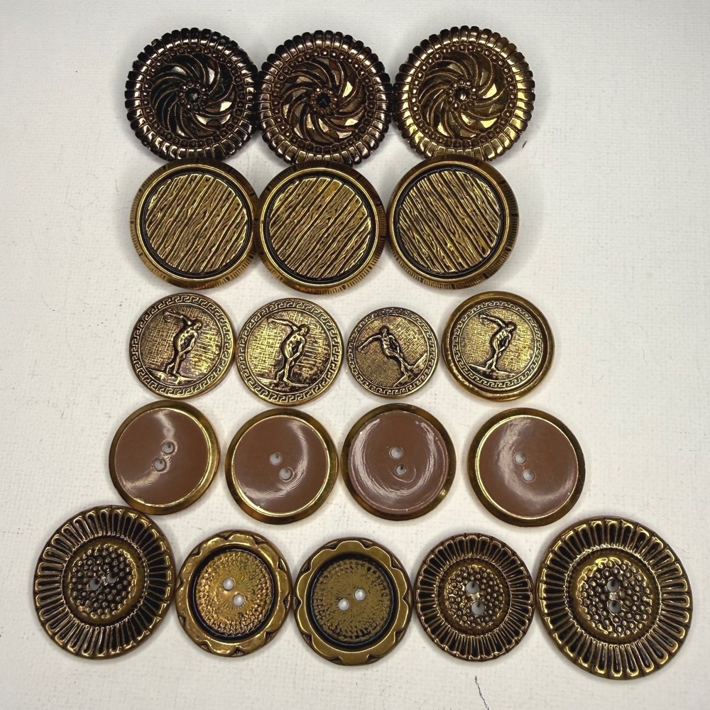 Vintage Gold Brass Tone Decorative Buttons Lot of 19 Art Deco Victorian